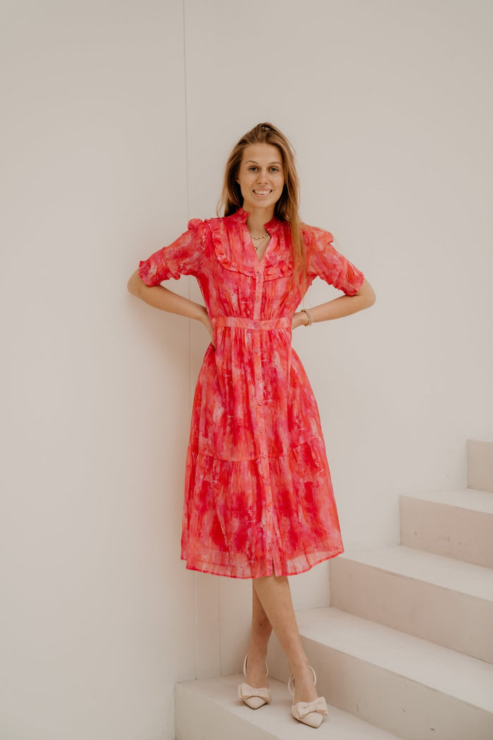 Poppy lange print jurk roze - Bij Keesje - Bij Keesje - Jurk