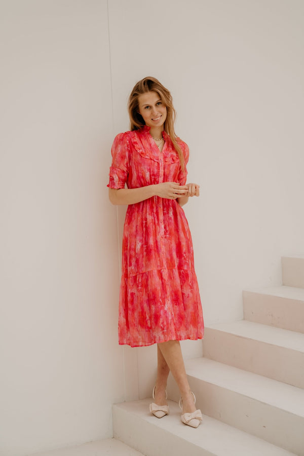 Poppy lange print jurk roze - Bij Keesje - Bij Keesje - Jurk