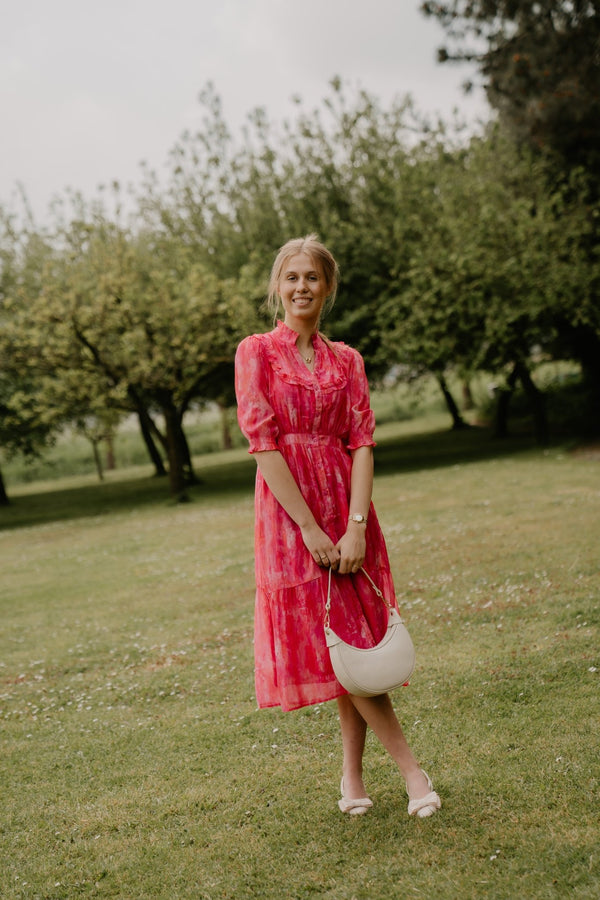 Poppy lange print jurk roze - Bij Keesje - Bij Keesje - Jurk