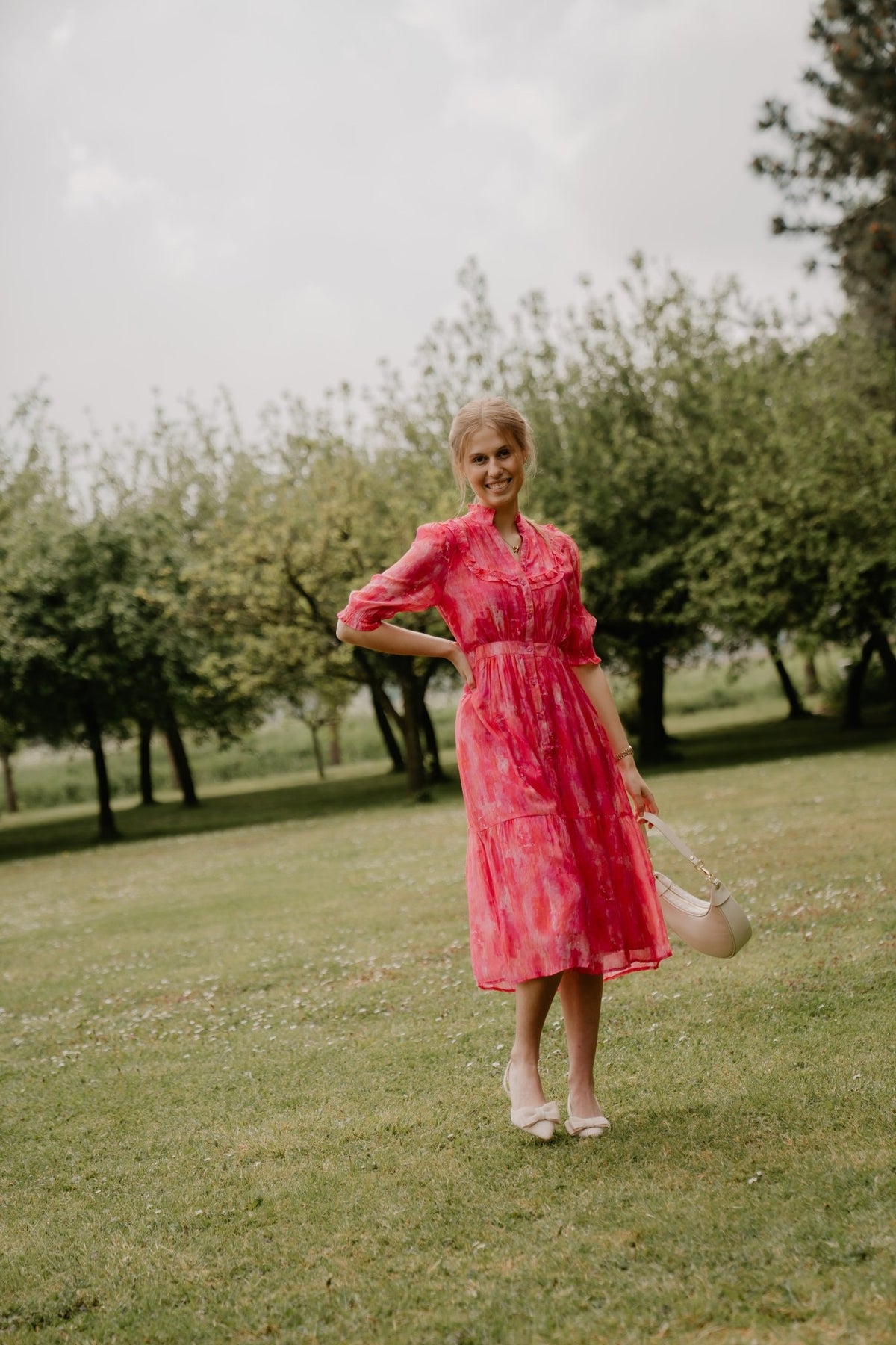 Poppy lange print jurk roze - Bij Keesje - Bij Keesje - Jurk