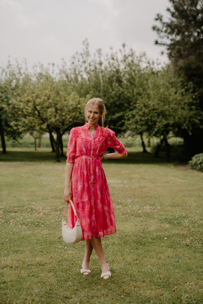 Poppy lange print jurk roze - Bij Keesje - Bij Keesje - Jurk