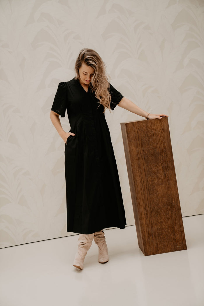 PoppyCC Emb Pleat Dress Black - Bij Keesje - Co'couture - jurk