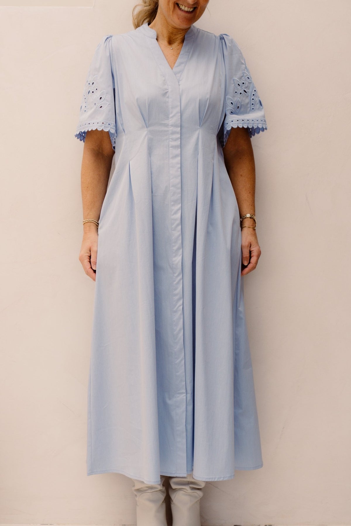 PoppyCC Emb Pleat Dress Pale - Blue - Bij Keesje - Co'couture - jurk