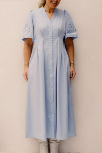 PoppyCC Emb Pleat Dress Pale - Blue - Bij Keesje - Co'couture - jurk