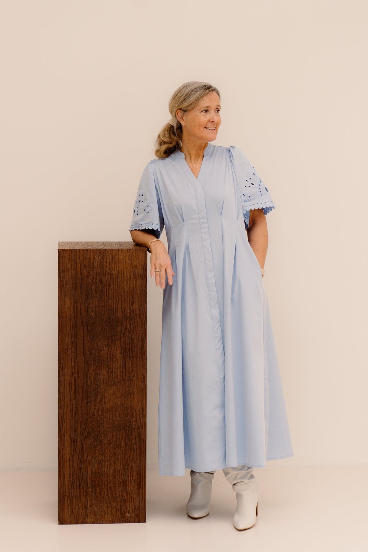 PoppyCC Emb Pleat Dress Pale - Blue - Bij Keesje - Co'couture - jurk