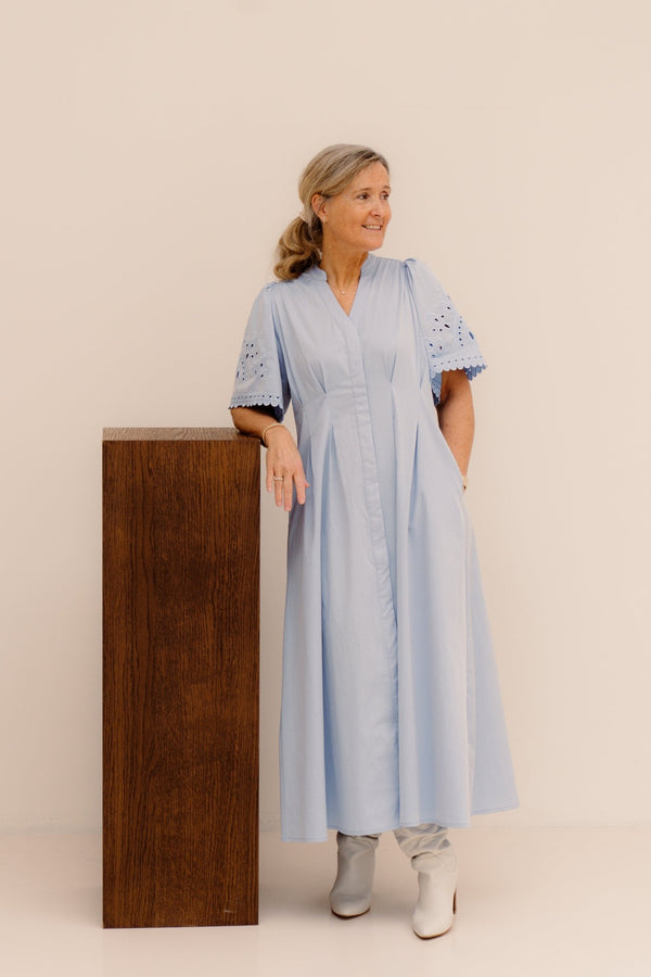 PoppyCC Emb Pleat Dress Pale - Blue - Bij Keesje - Co'couture - jurk