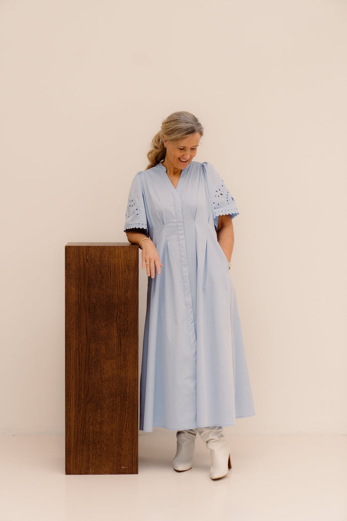 PoppyCC Emb Pleat Dress Pale - Blue - Bij Keesje - Co'couture - jurk