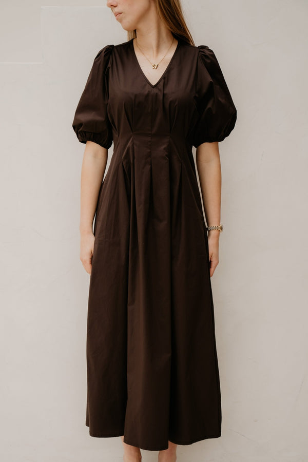 PoppyCC Pleat Dress Dark Brown - Bij Keesje - Co'couture - jurk