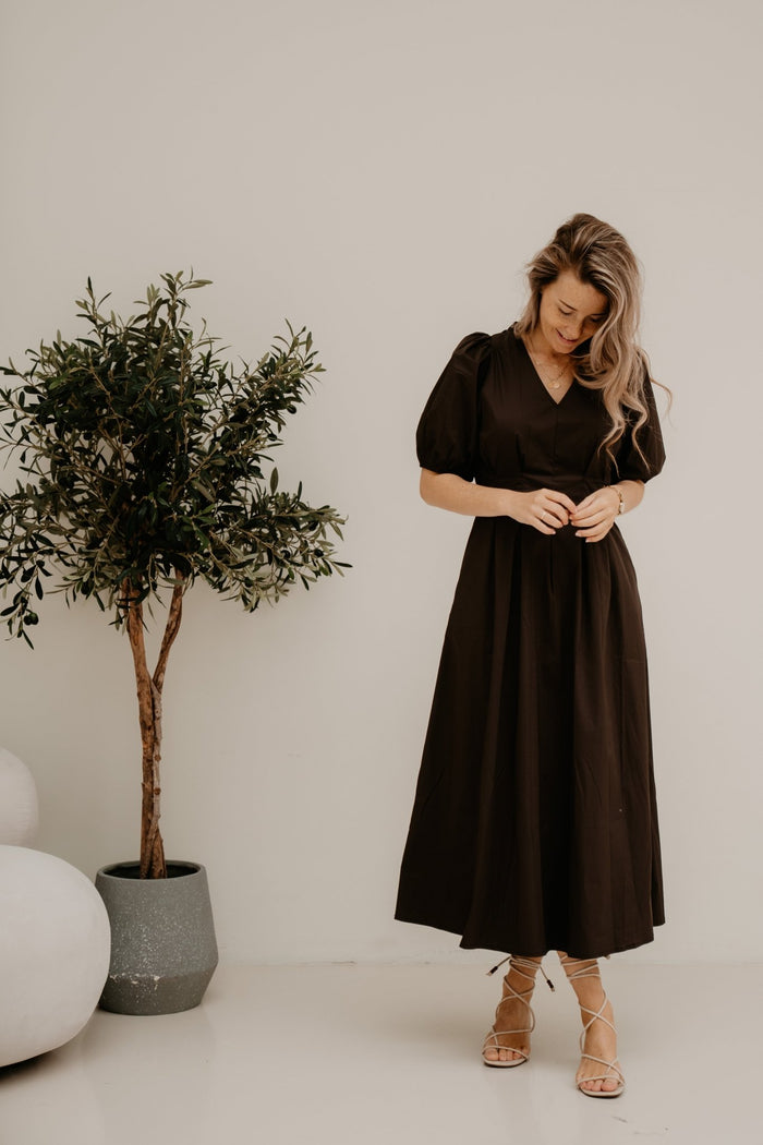PoppyCC Pleat Dress Dark Brown - Bij Keesje - Co'couture - Jurk