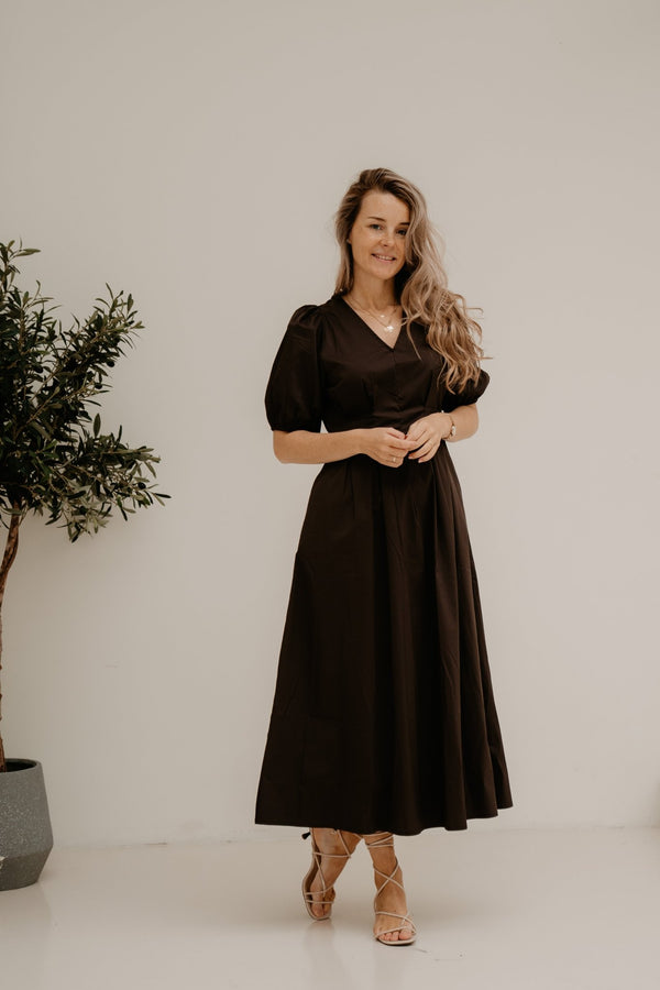 PoppyCC Pleat Dress Dark Brown - Bij Keesje - Co'couture - Jurk