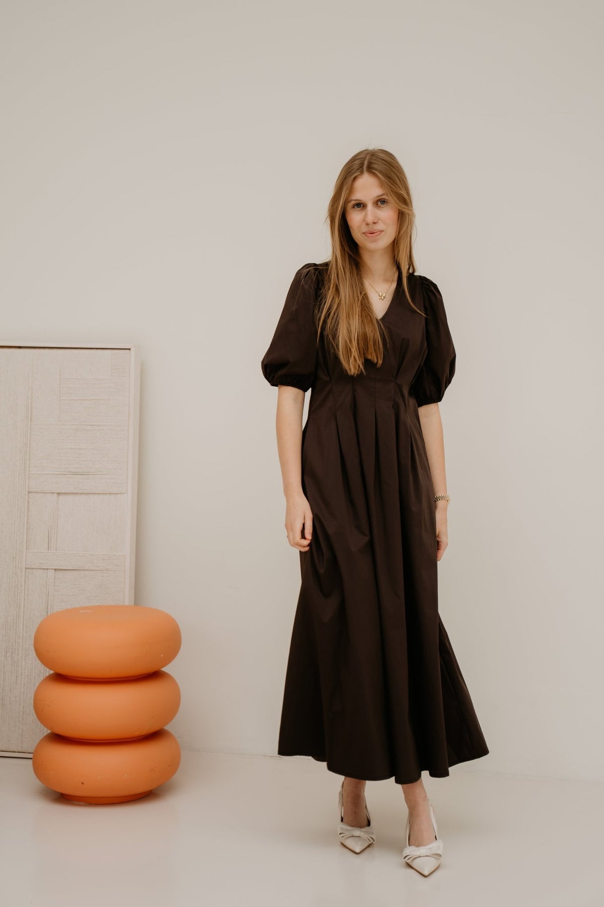PoppyCC Pleat Dress Dark Brown - Bij Keesje - Co'couture - jurk