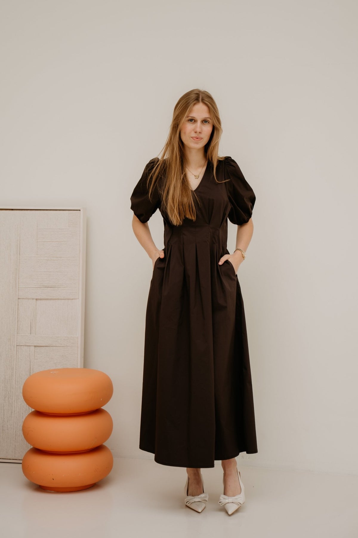 PoppyCC Pleat Dress Dark Brown - Bij Keesje - Co'couture - jurk