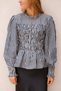 Possa big stripe blouse navy - Bij Keesje - Neo Noir - Blouse