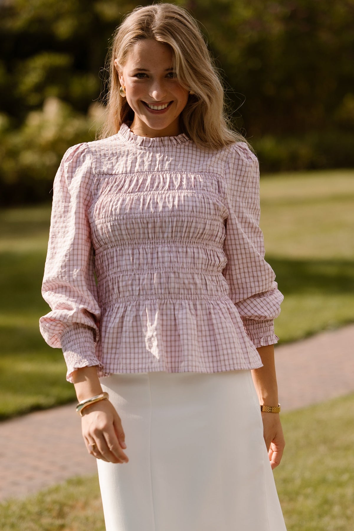 Possa mini check blouse light pink - Bij Keesje - Neo Noir - Blouse