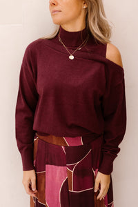 Pullover opstaande kraag / off shoulder Maroon - Bij Keesje - K-design - Top