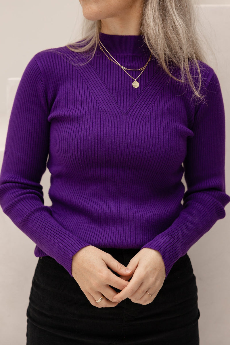 Purple knit top SL - Bij Keesje