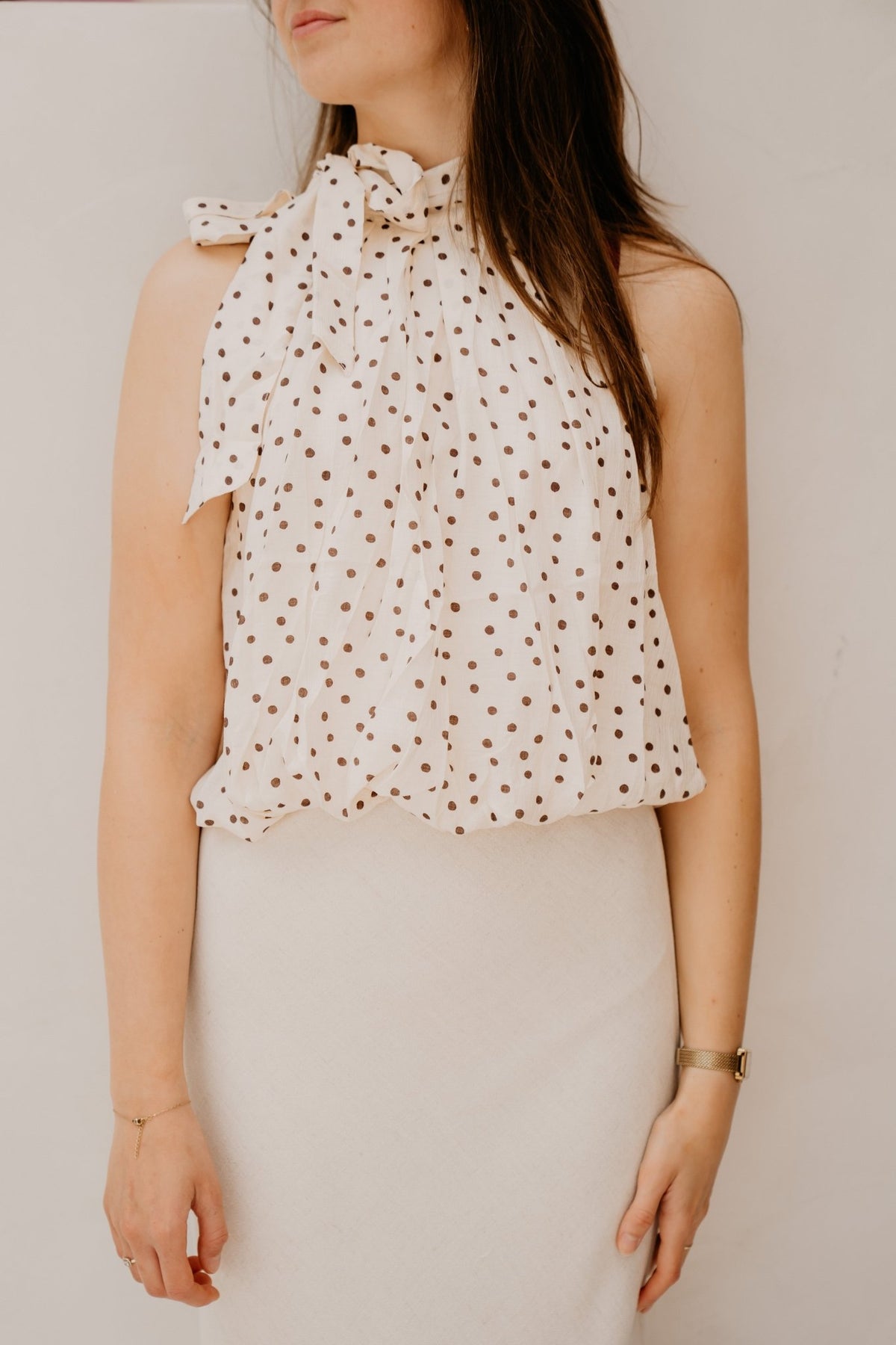 Rachel dot top white - brown - Bij Keesje - Bij Keesje - Top