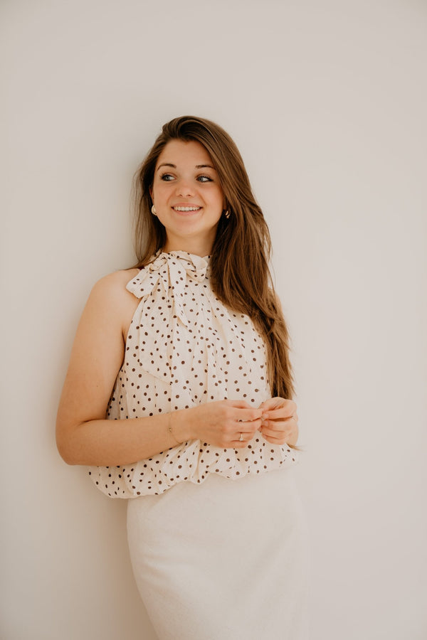 Rachel dot top white - brown - Bij Keesje - Bij Keesje - Top