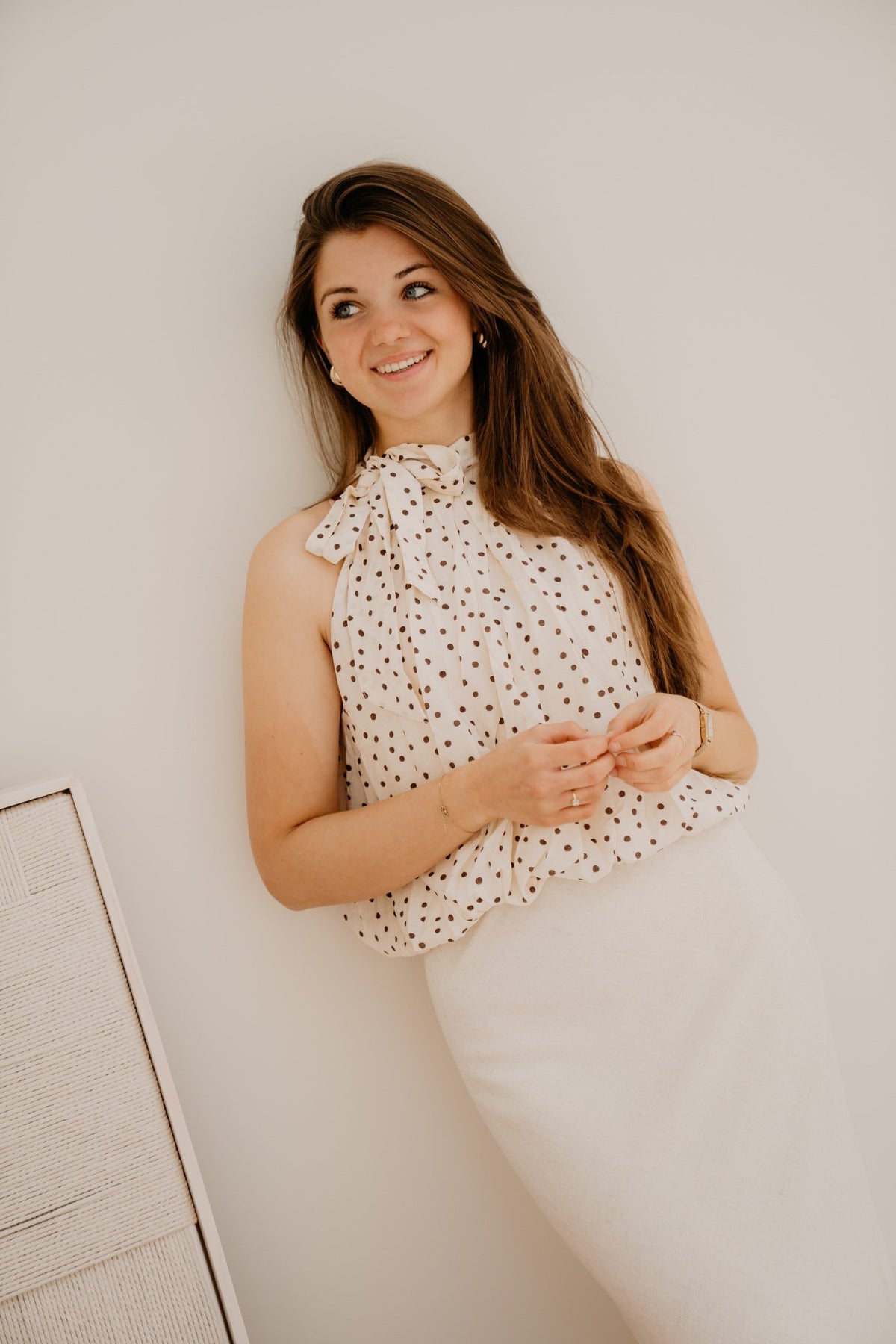 Rachel dot top white - brown - Bij Keesje - Bij Keesje - Top