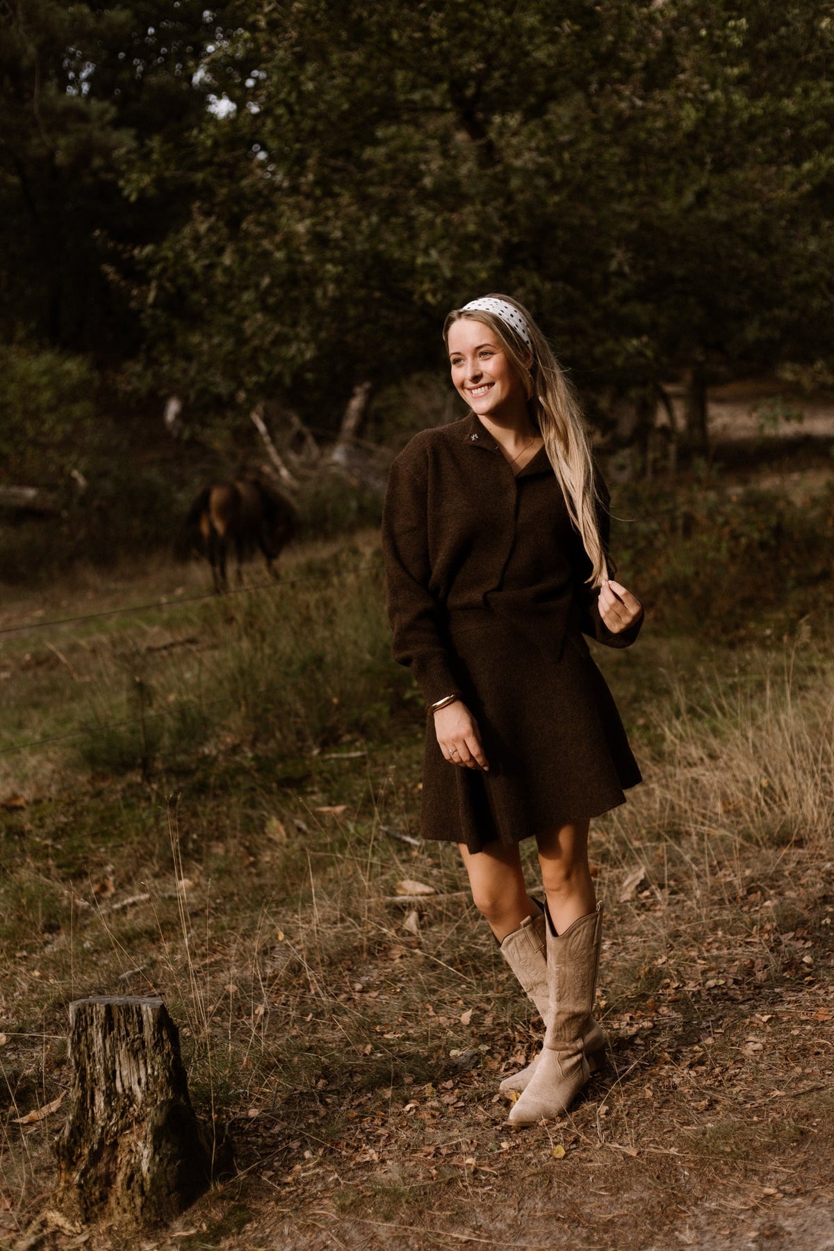 Renata fluffy knit skirt - brown melange - Bij Keesje - Neo Noir - Rok
