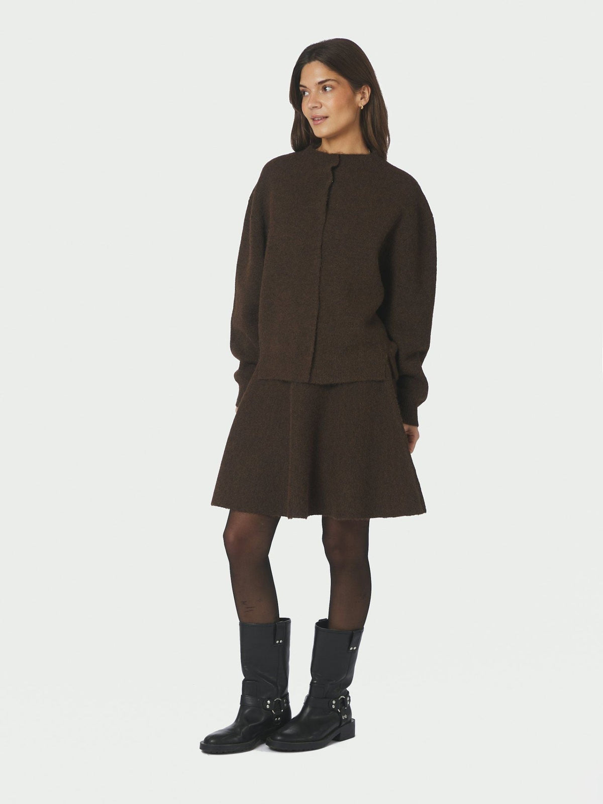 Renata fluffy knit skirt brown melange - Bij Keesje - Neo Noir - Rok