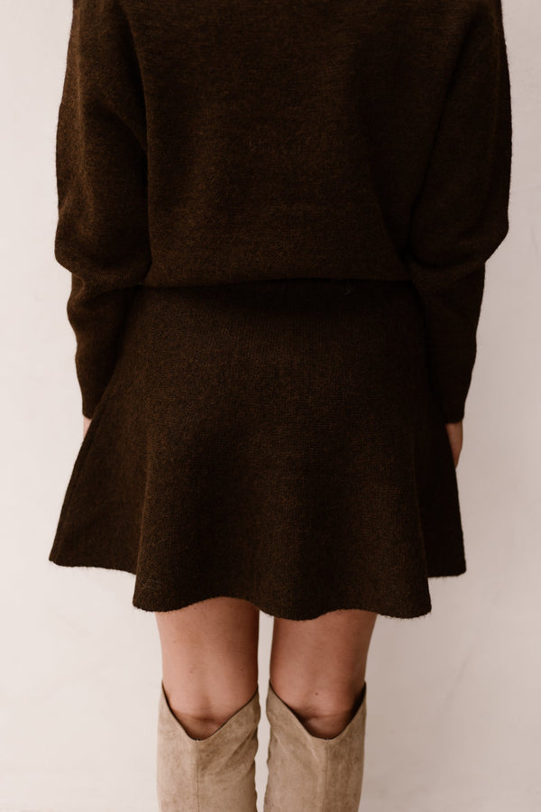 Renata fluffy knit skirt - brown melange - Bij Keesje - Neo Noir - rok