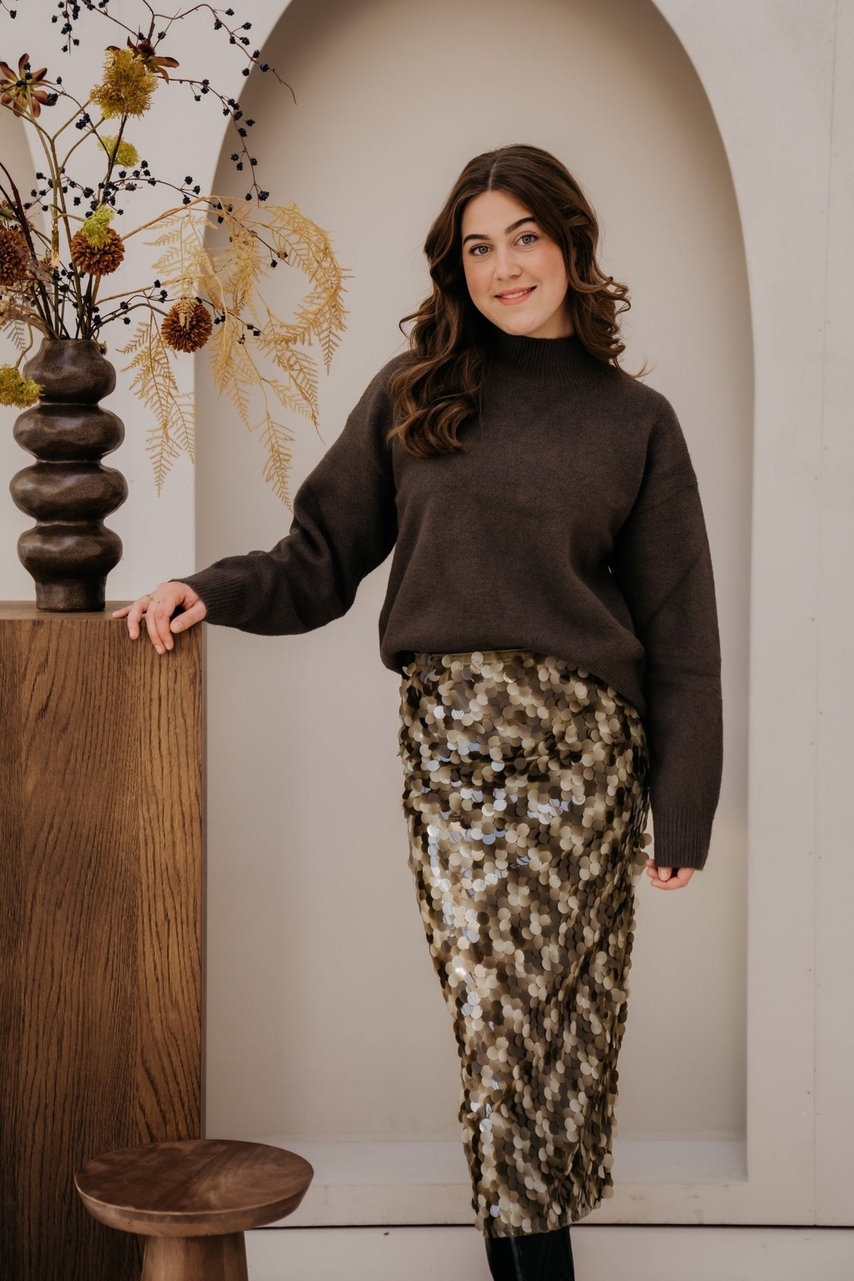 RheaCC Sequin skirt Dusty Army - Bij Keesje - Co'couture - Rok