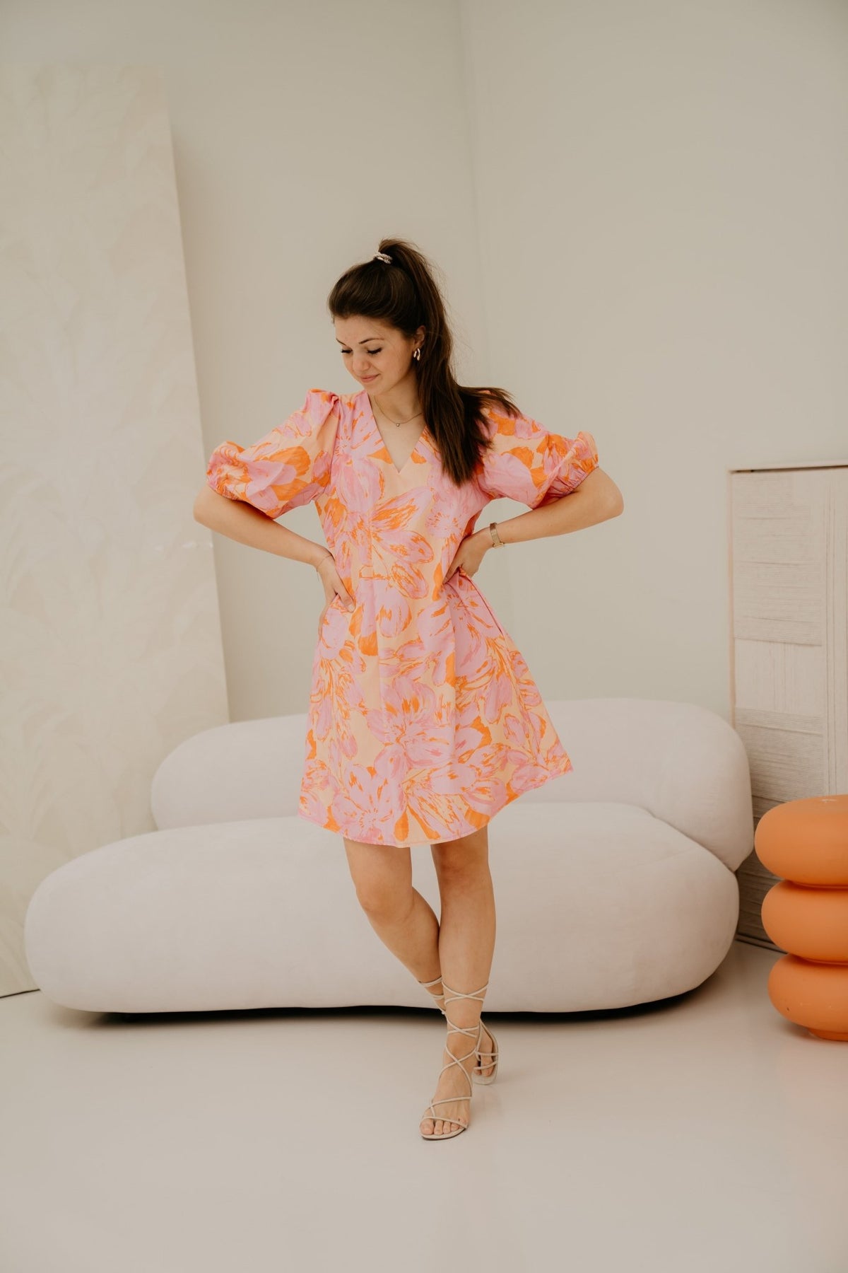 Richelle print dress orange - pink - Bij Keesje - Bij Keesje - Jurk