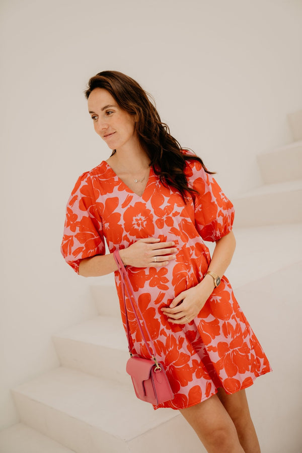 Richelle print dress red - pink - Bij Keesje - Bij Keesje - Jurk