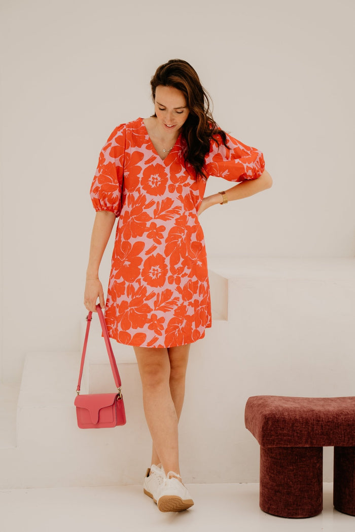 Richelle print dress red - pink - Bij Keesje - Bij Keesje - Jurk
