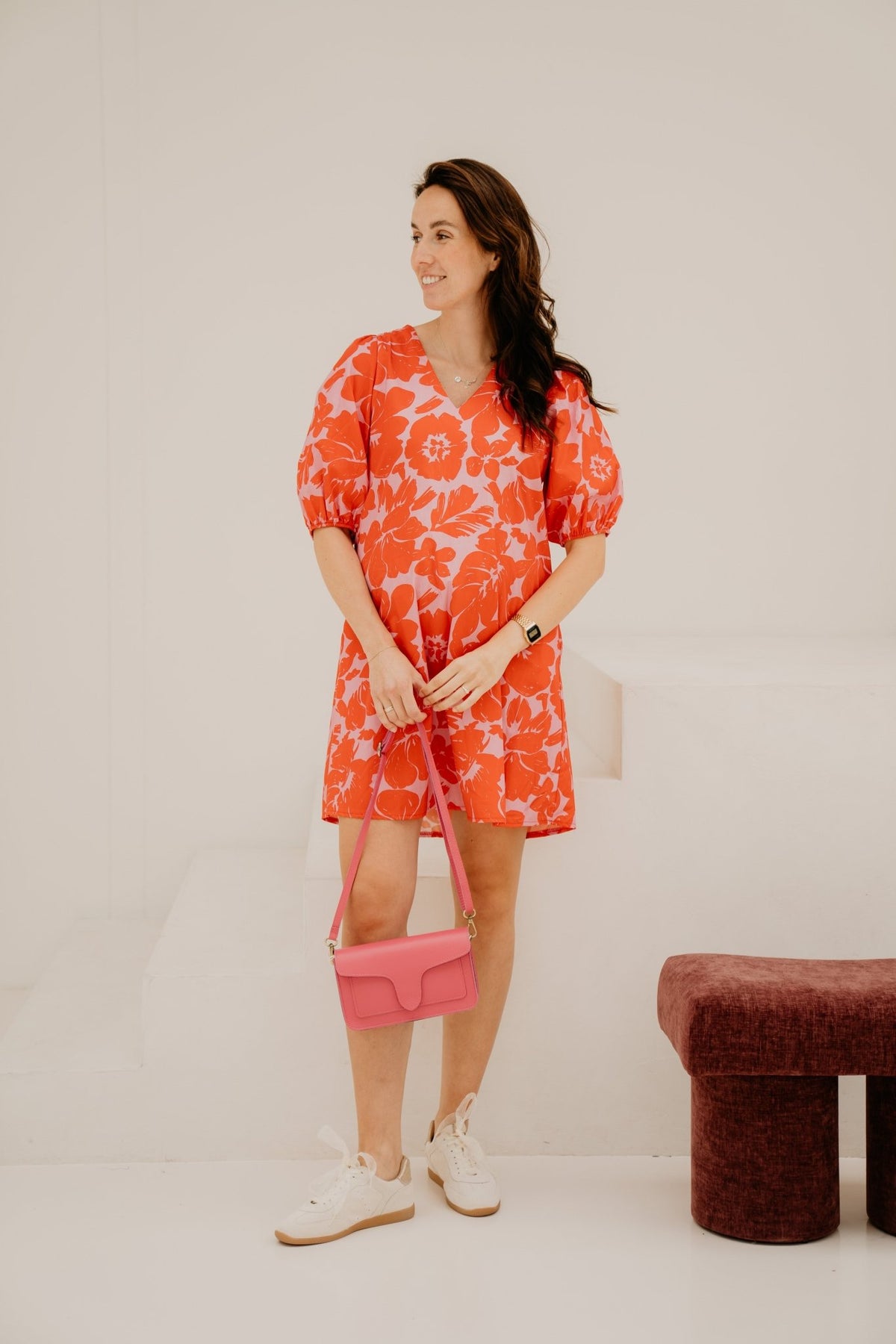 Richelle print dress red - pink - Bij Keesje - Bij Keesje - Jurk