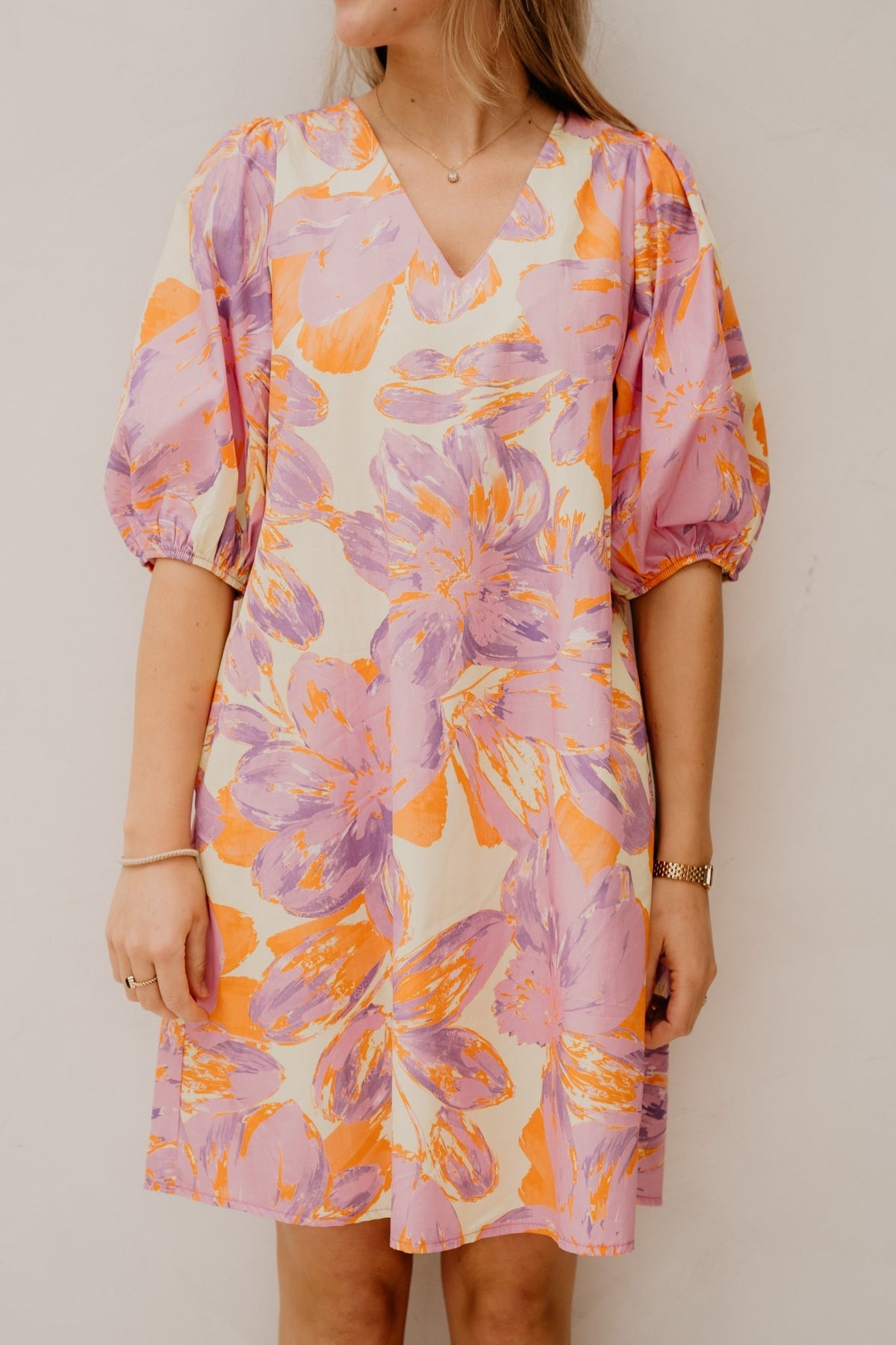 Richelle print dress yellow - purple - Bij Keesje - Bij Keesje - Jurk