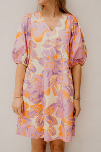 Richelle print dress yellow - purple - Bij Keesje - Bij Keesje - Jurk