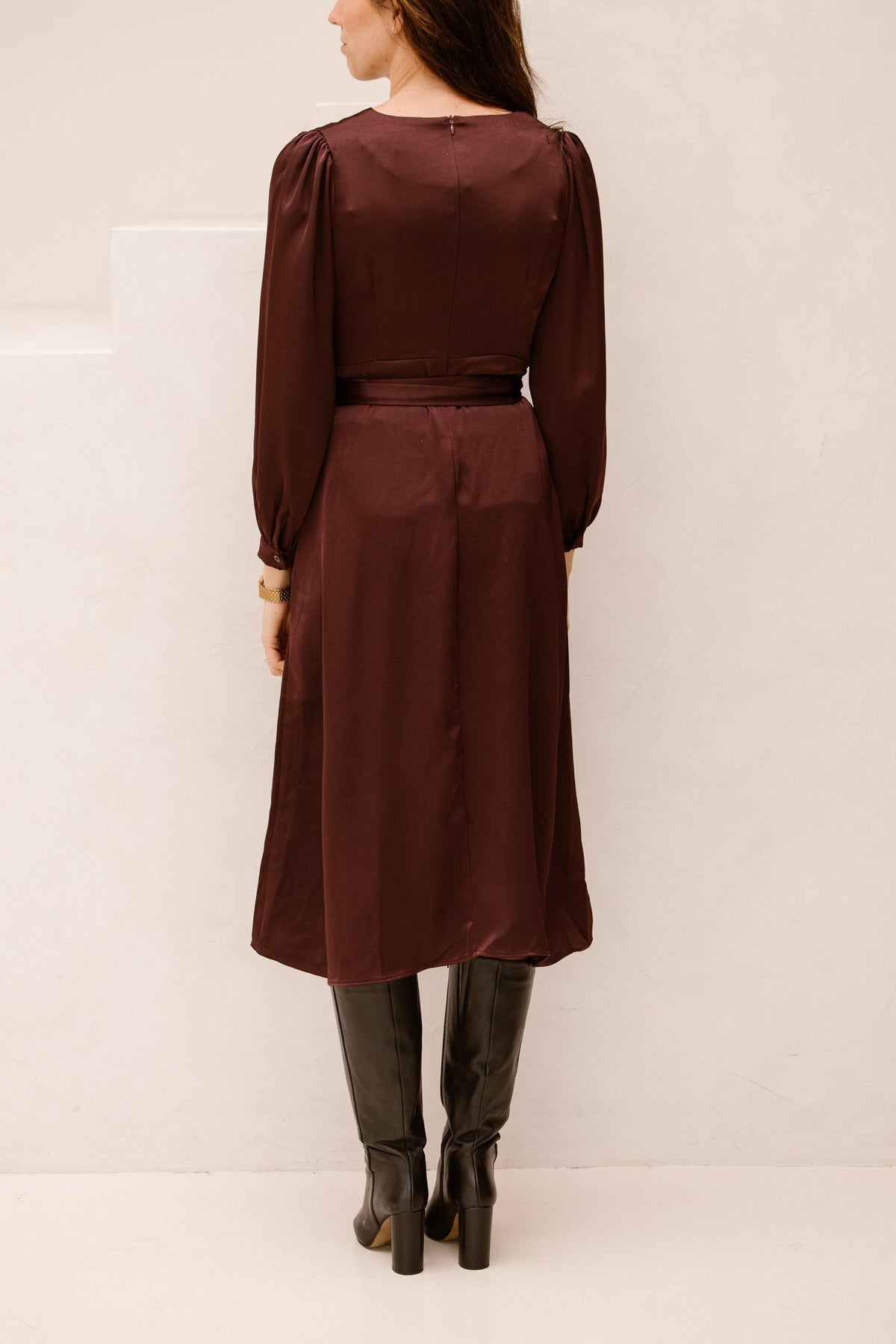 Rimini heavy sateen dress burgundy - Bij Keesje - Neo Noir