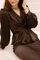 Rista Heavy Sateen blouse Dark Brown