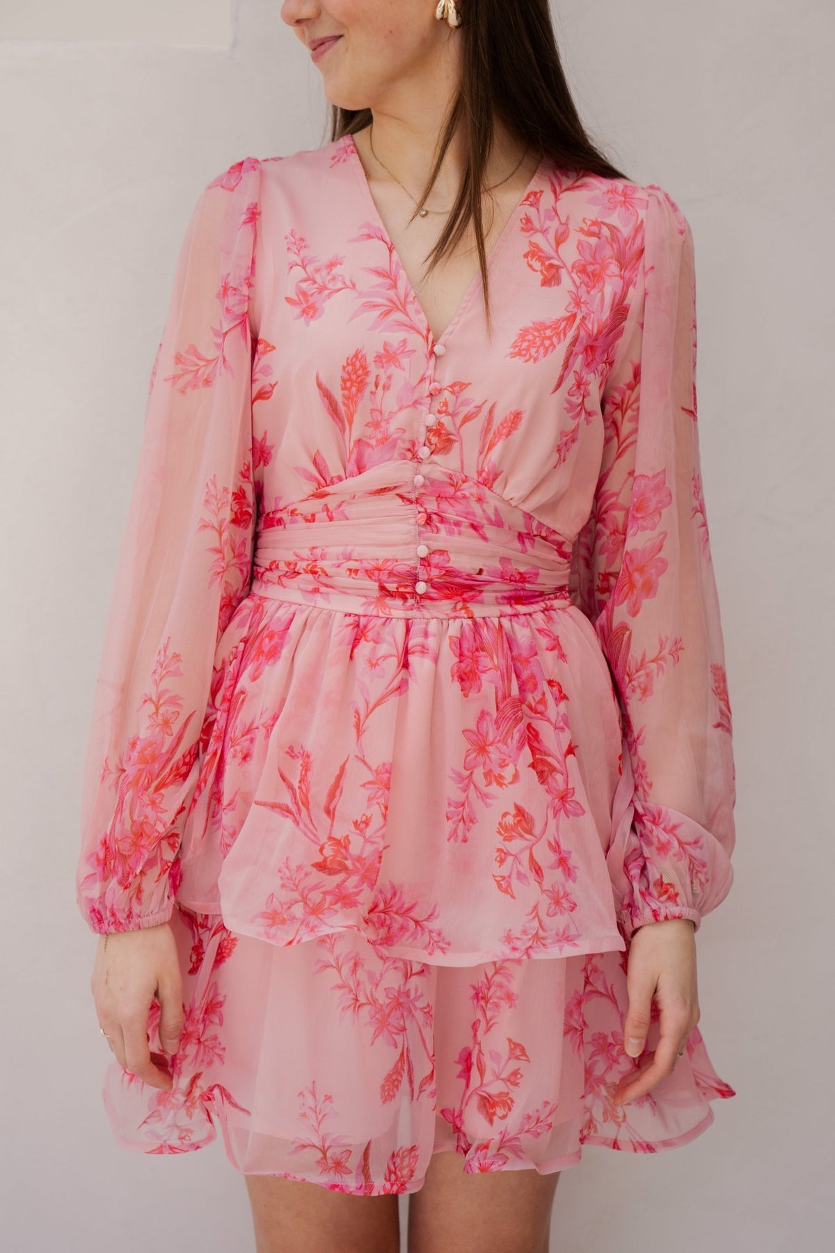 Rivana Print Chiffon Dress Pink - Bij Keesje - Neo Noir - jurk