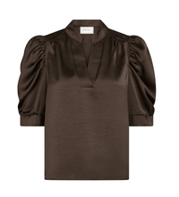 Roella heavy sateen blouse dark brown - Bij Keesje - Neo Noir - Blouse