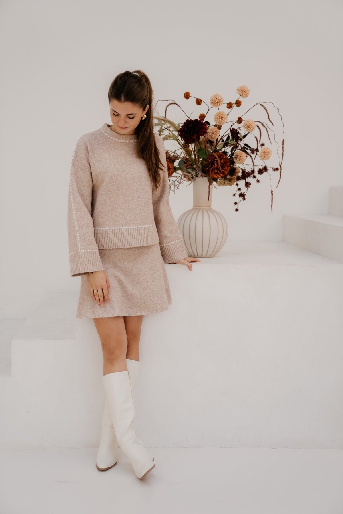 Roeme knit stitch blouse beige melange - Bij Keesje - Neo Noir - Trui