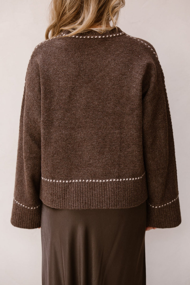 Roeme knit stitch blouse brown melange - Bij Keesje - Neo Noir