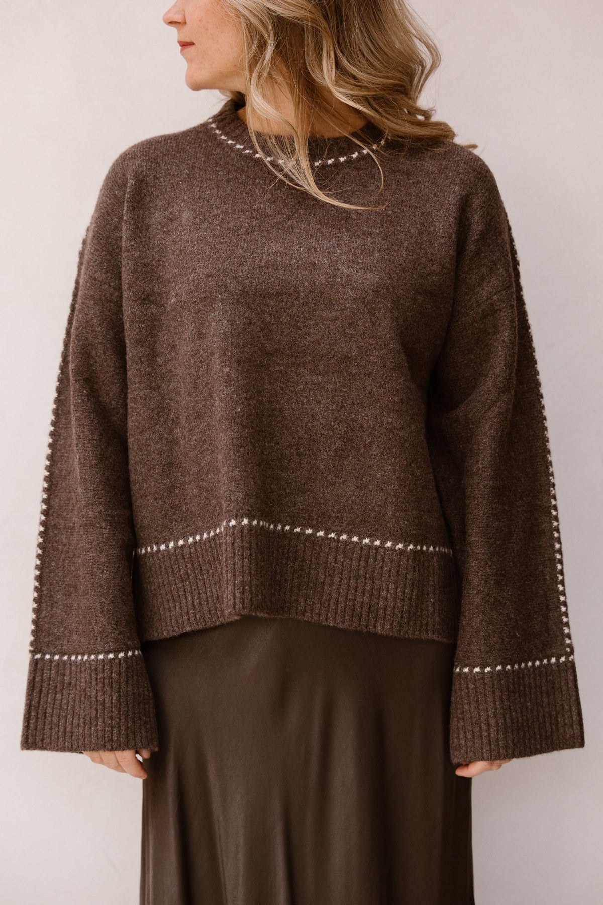 Roeme knit stitch blouse brown melange - Bij Keesje - Neo Noir