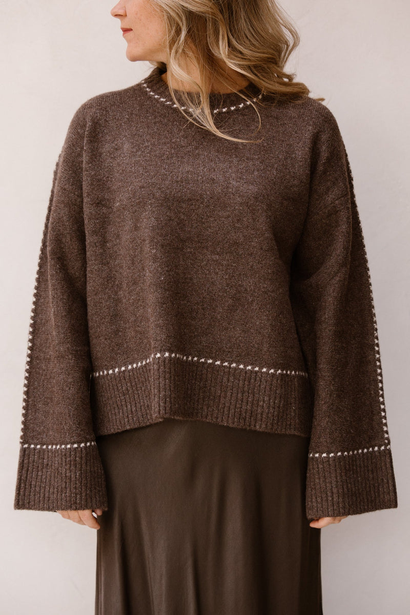 Roeme knit stitch blouse brown melange - Bij Keesje - Neo Noir