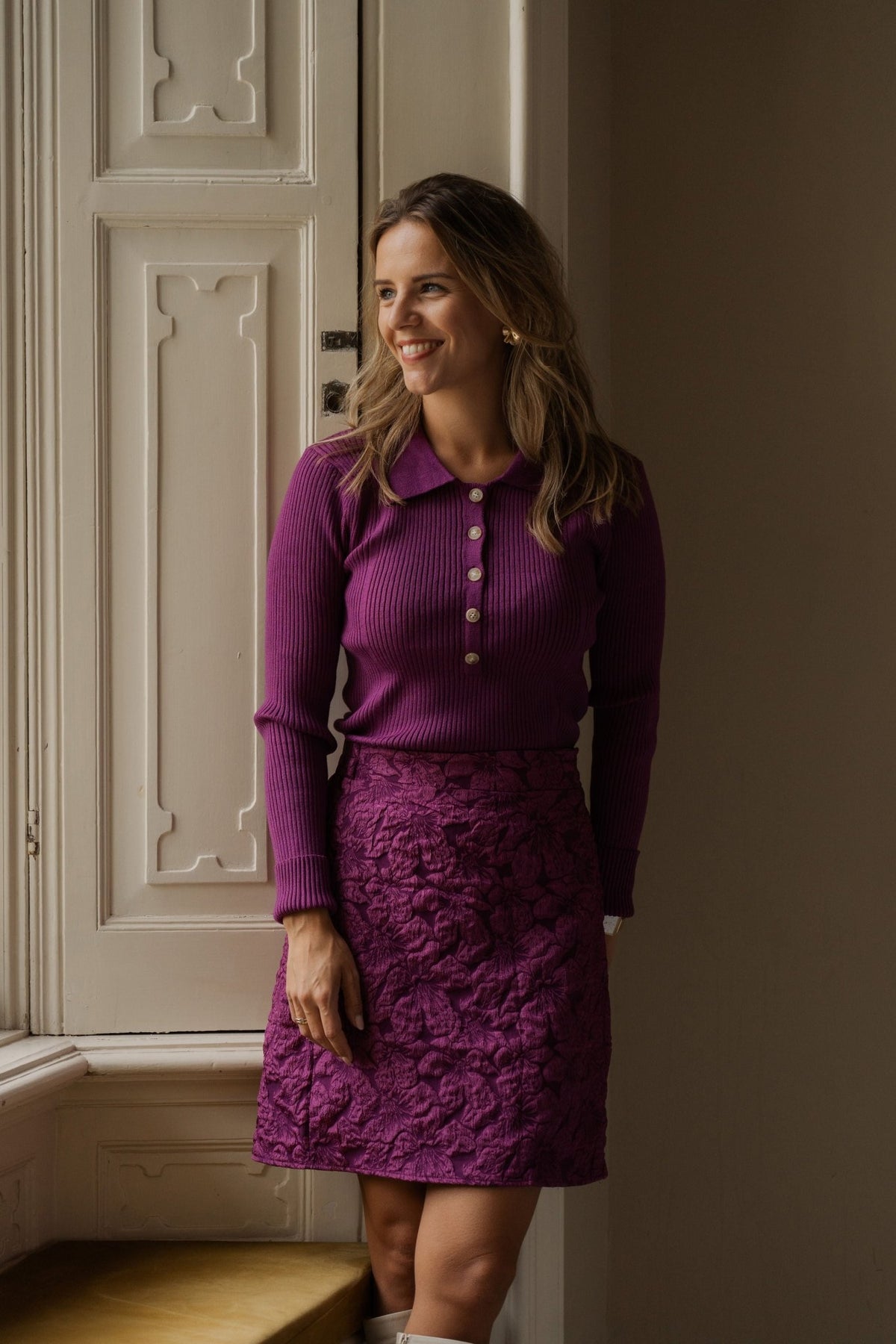 Rosalie jacquard skirt purple - Bij Keesje - Bij Keesje The Label