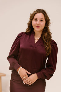 Rosslyn heavy sateen blouse burgundy - Bij Keesje - Neo Noir - Blouse