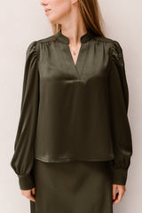 Rosslyn Heavy Sateen Blouse Deep Green