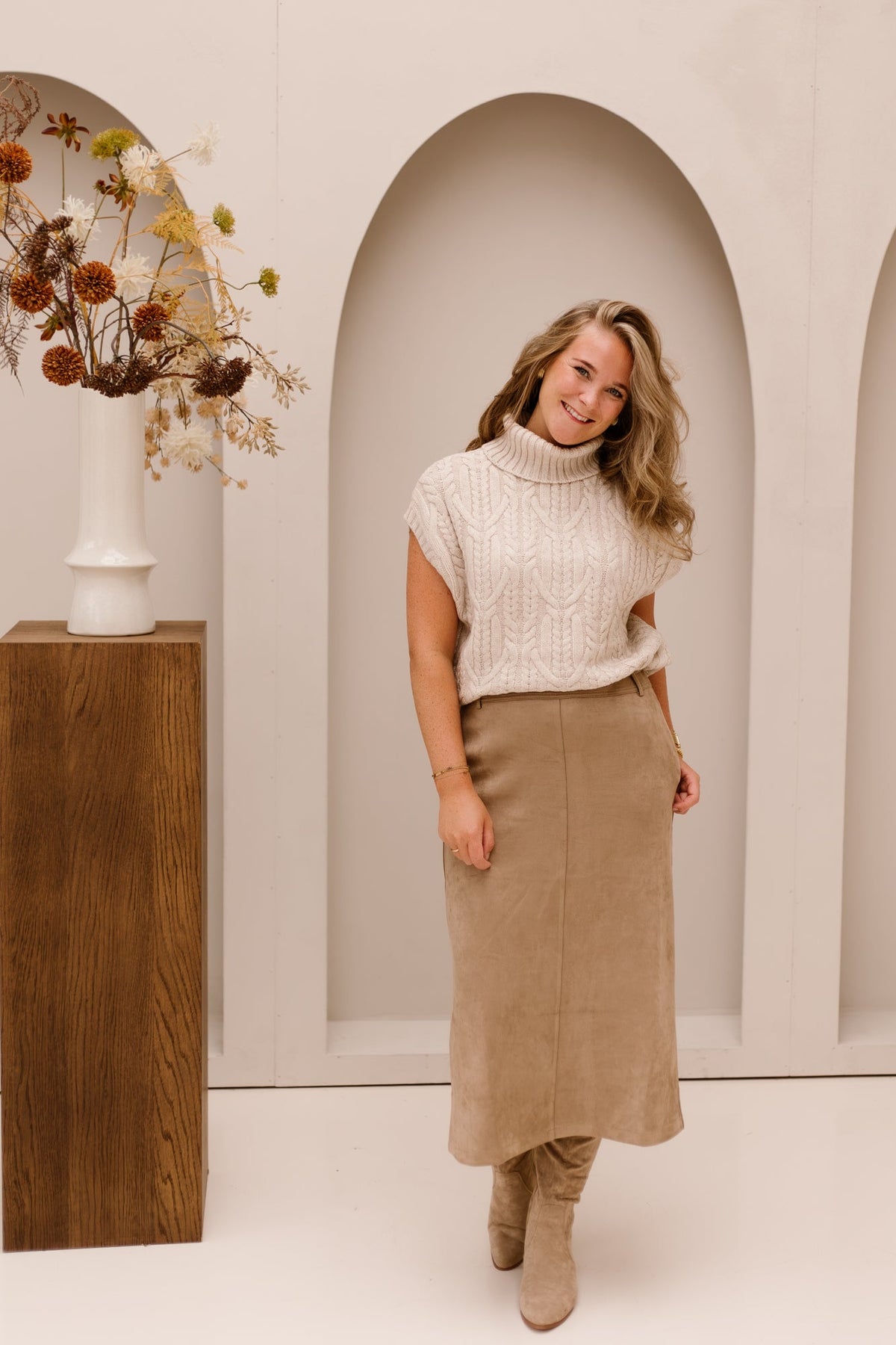 RowCC Oversize Cable Knit Vest Creme - Bij Keesje - Co'couture - Trui