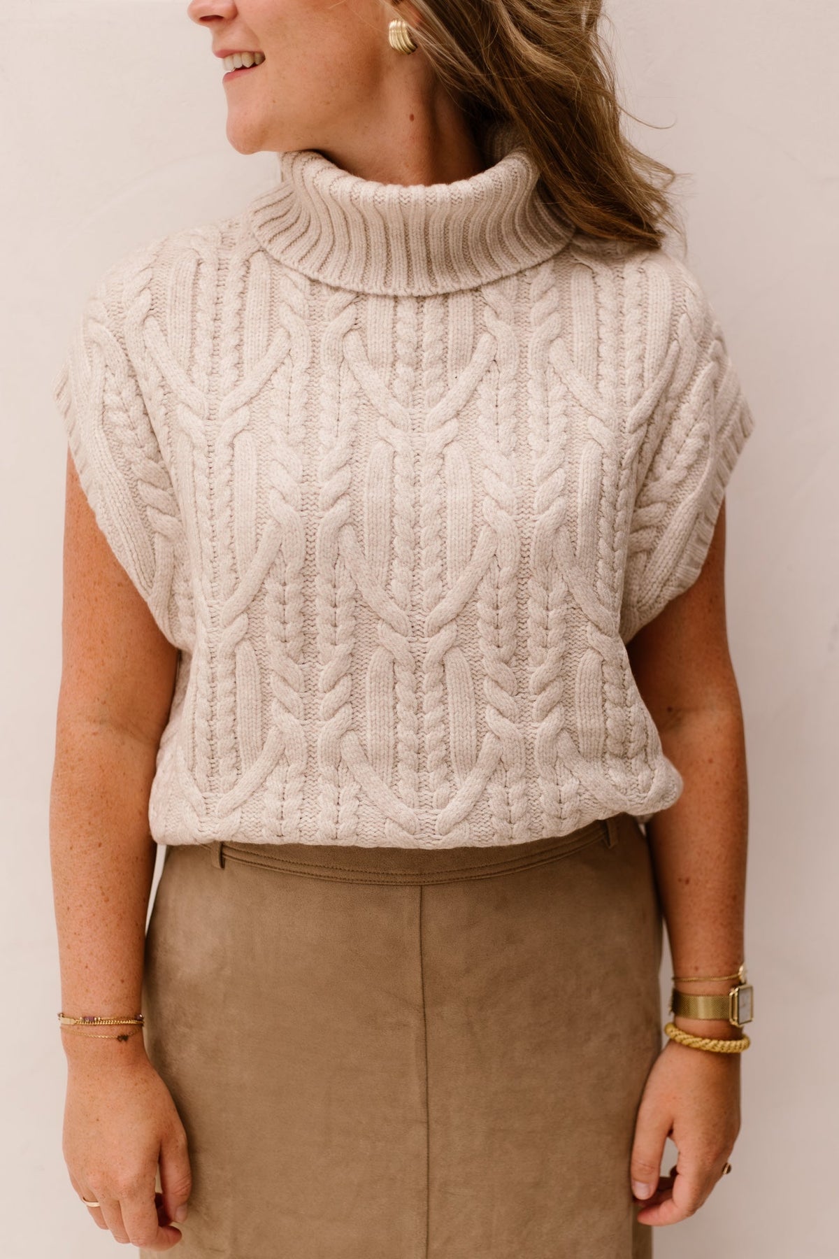 RowCC Oversize Cable Knit Vest Creme - Bij Keesje - Co'couture - Trui