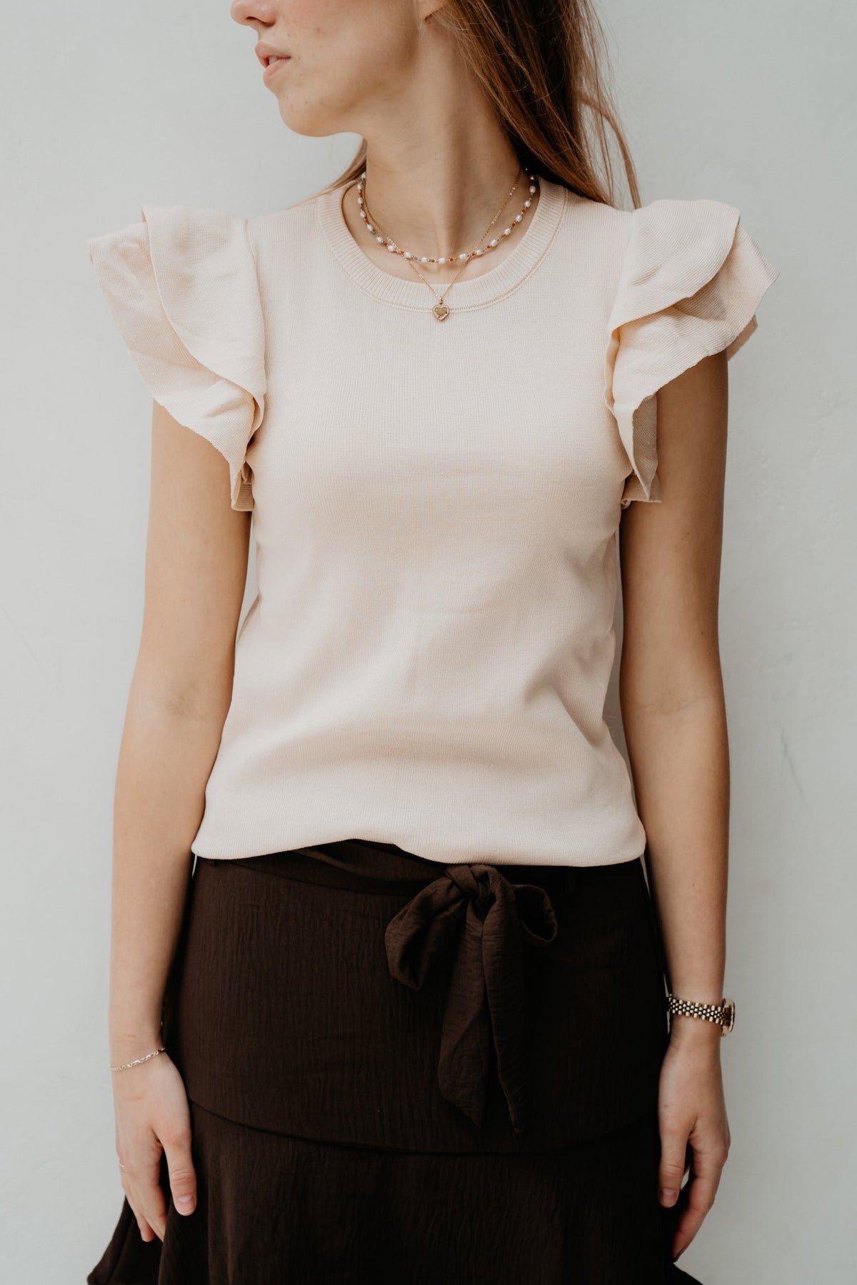 Ruffle top beige - Bij Keesje - Bij Keesje - Top