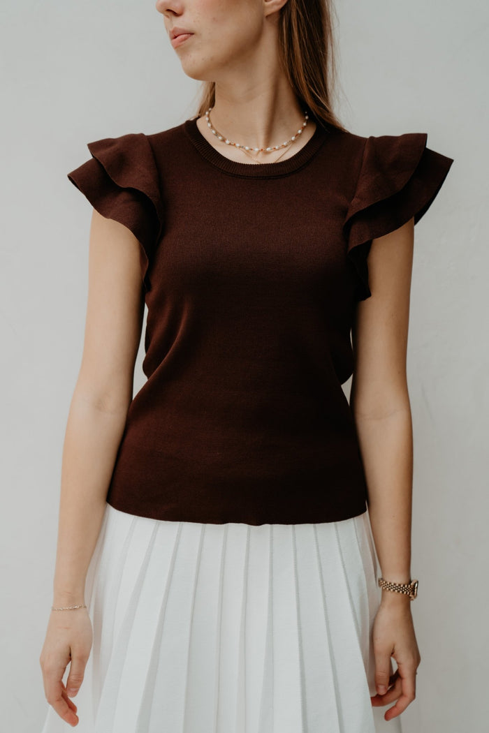 Ruffle top brown - Bij Keesje - Bij Keesje - Top