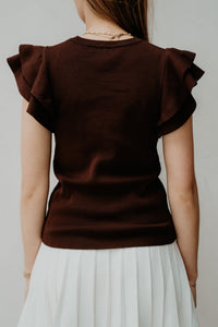 Ruffle top brown - Bij Keesje - Bij Keesje - Top