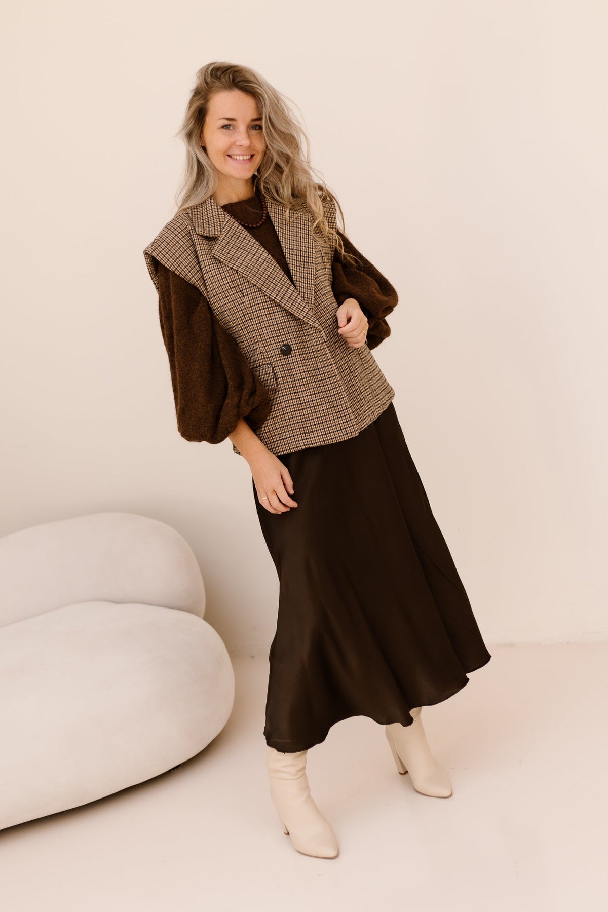 Ruit gilet Camel/black - Bij Keesje - Bij Keesje - Gilet